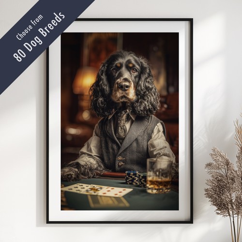 Funny dog playing poker - poker, print