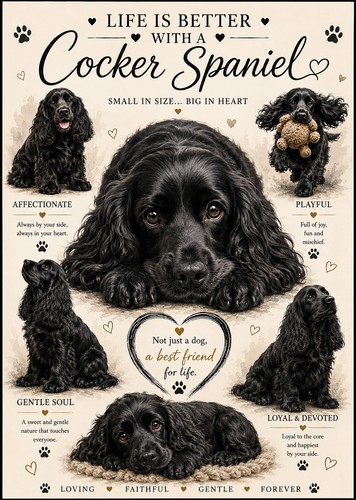 Black cocker spaniel print - spaniel, a4