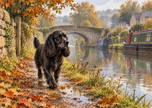 Black cocker spaniel art - black, a4
